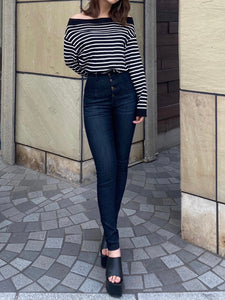 Button fly skinny denim