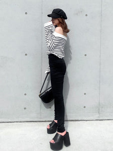 Button fly skinny denim